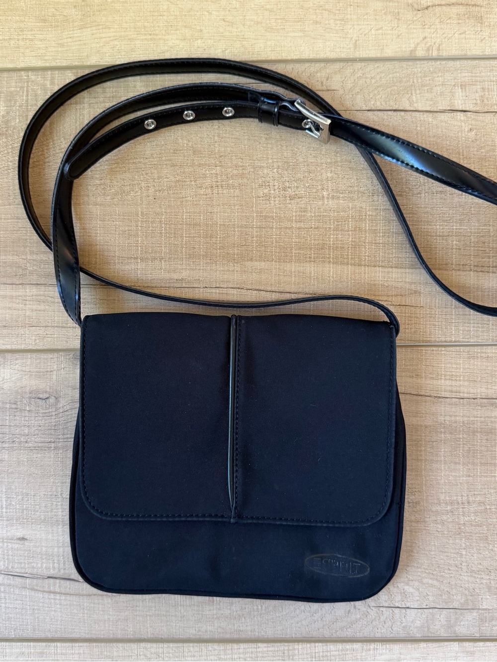 Vintage Esprit Crossbody Nylon Bag Black Multi Compartments Adj. Buckle Strap